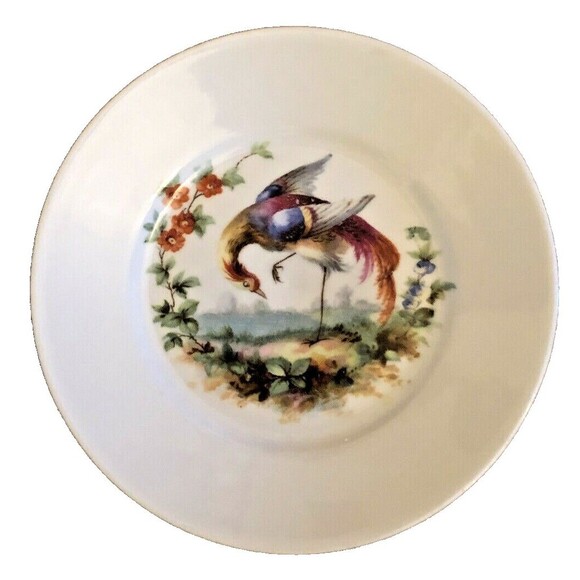 Exotic Bird Plates Porcelain PK Unity Server Trays Handpainted Peafowls Set of 2 - Picture 4 of 12